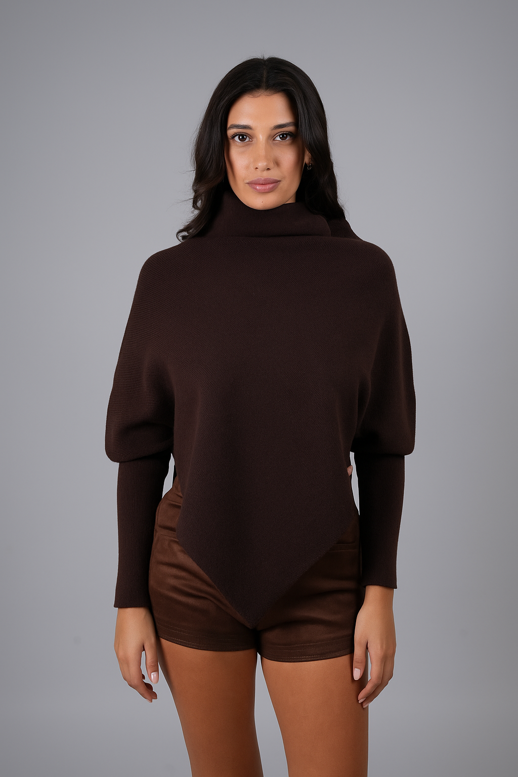 Brown Drape Knit Top