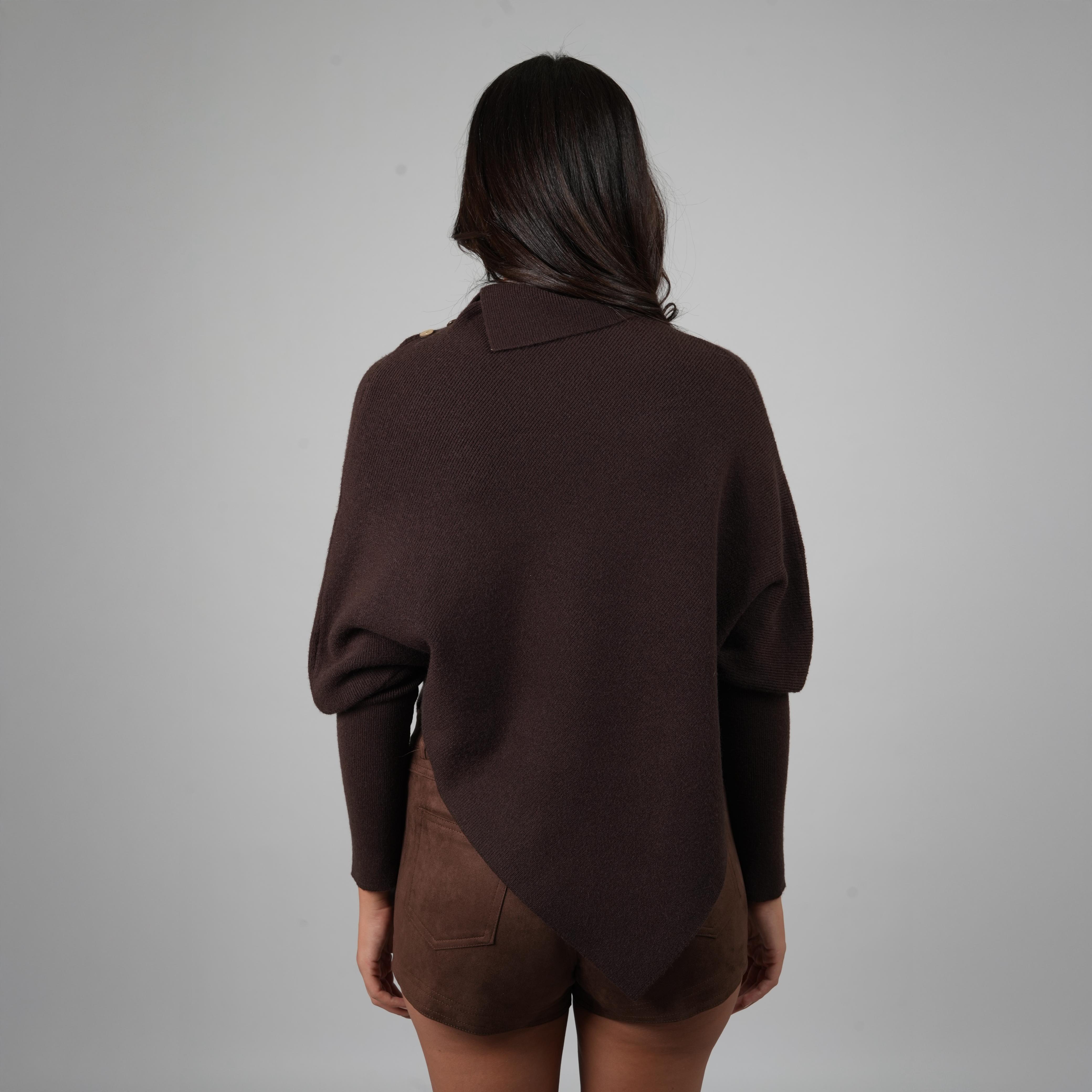 Brown Drape Knit Top