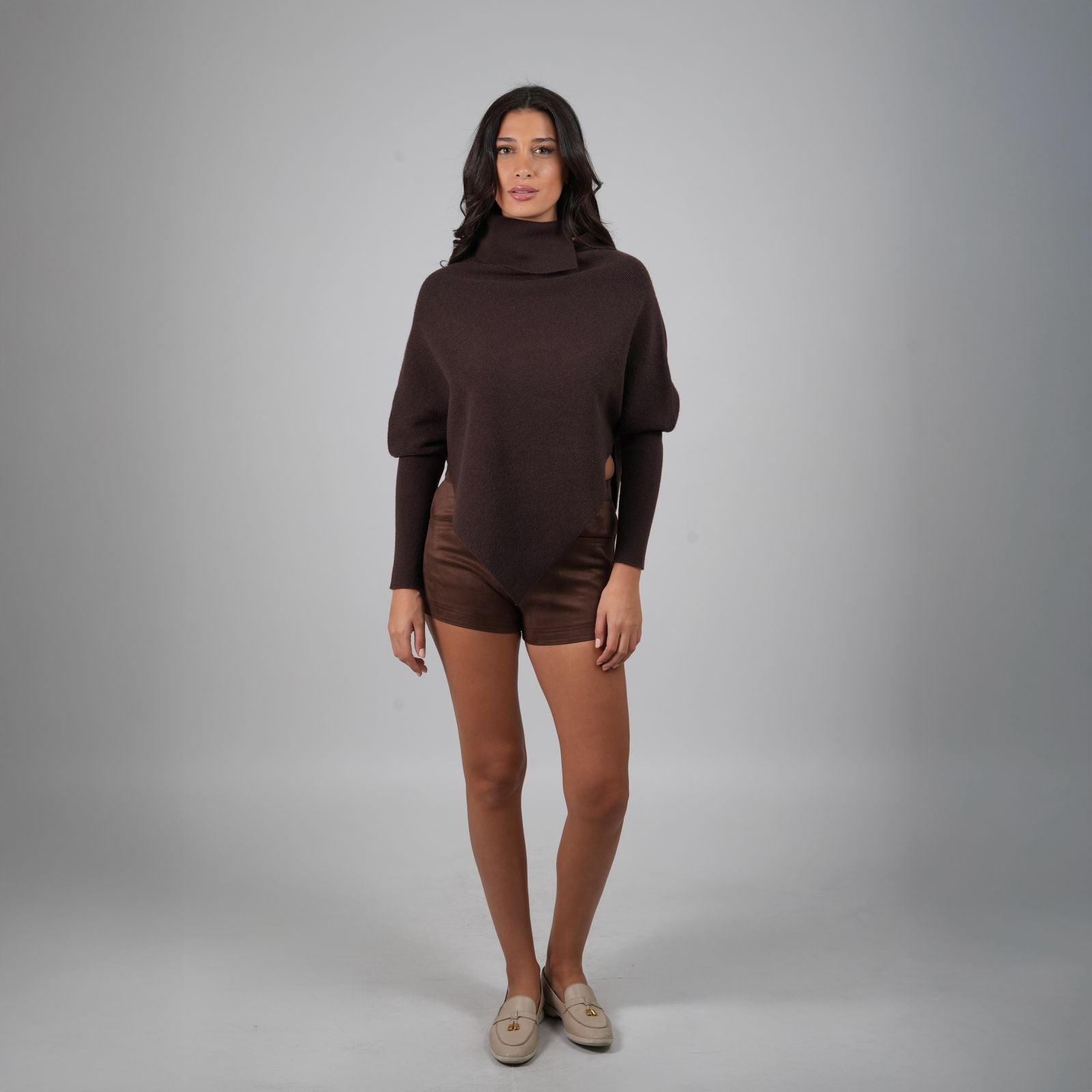 Brown Drape Knit Top