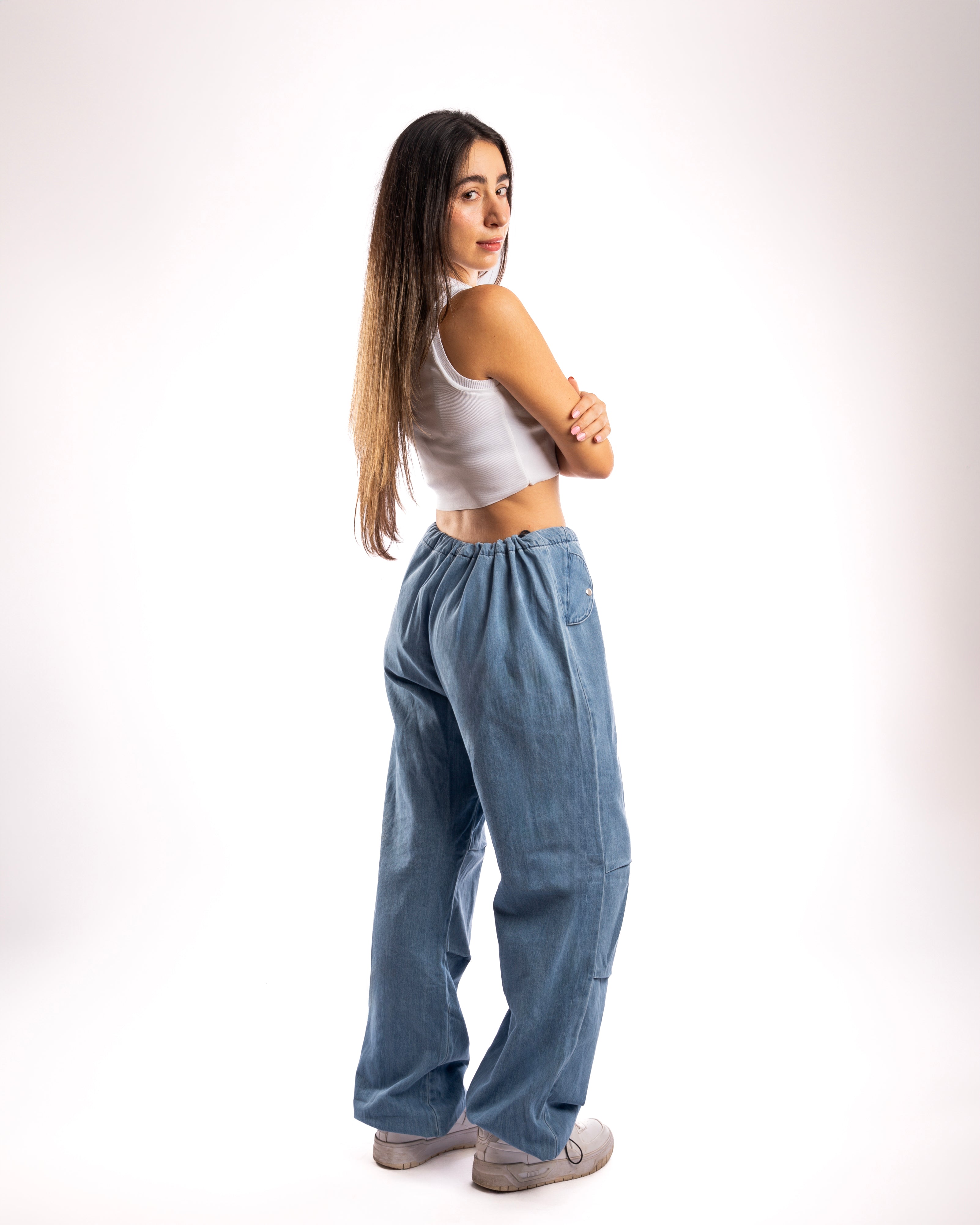 Relaxed Elastic Waist Denim