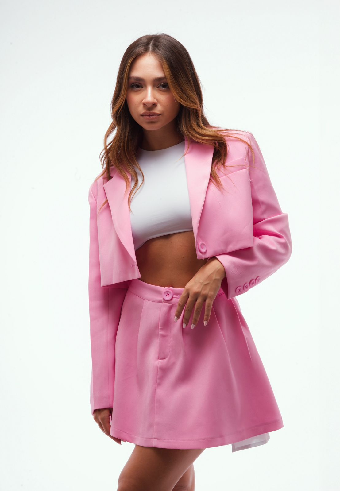 Pink Poplin Skirt & Blazer Set